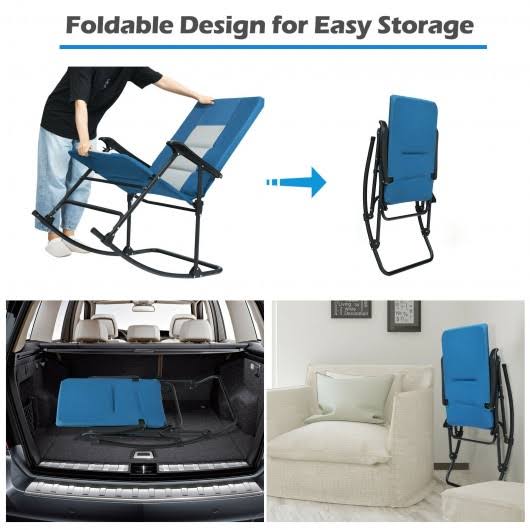 Foldable Rocking Padded Camping Chair with Backrest Armrest Blue B865240