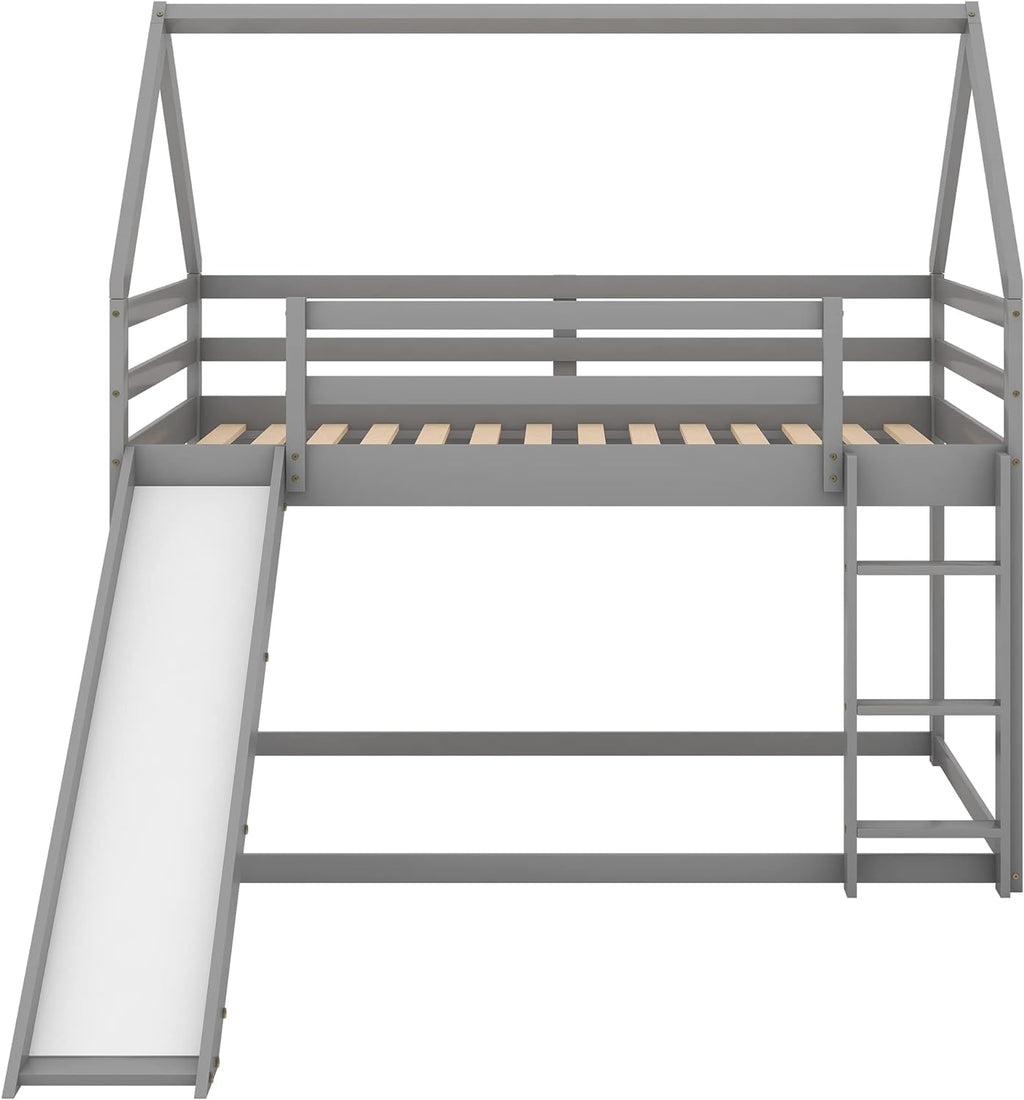 Grey Wood Bunk Bed with Slide and Ladder C9985