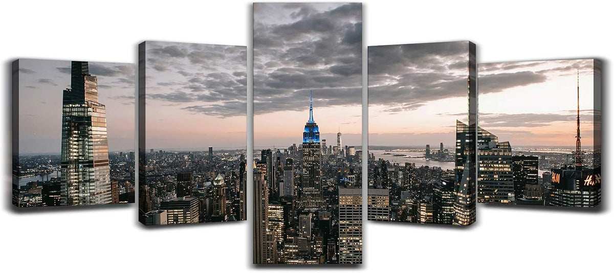 Black and White Cityscape Canvas Print Framed Wall Art 50x24inch D863