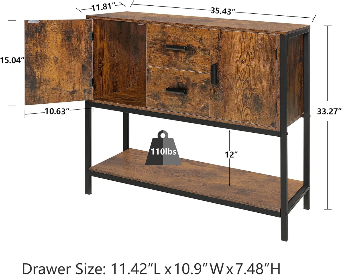 Rustic Brown Storage Cabinet with 2 Drawers & Doors E308263