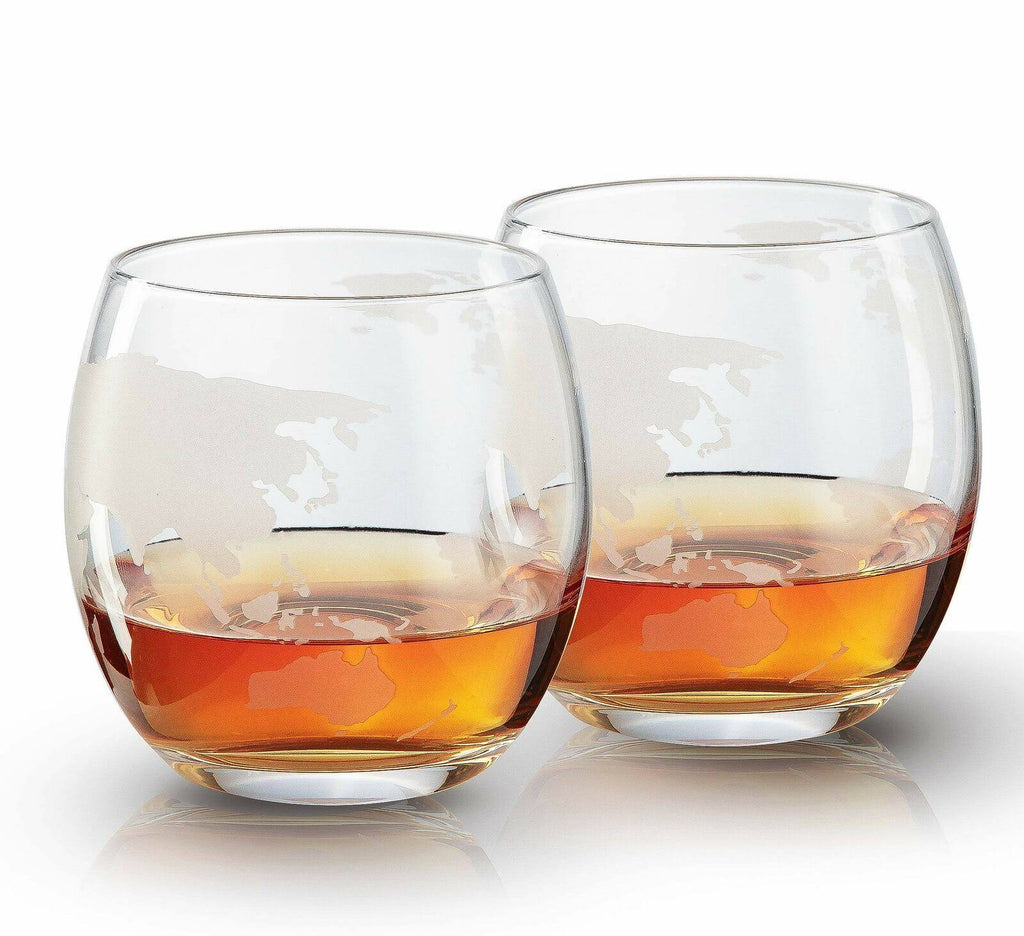 Etched World Decanter Globe Decanter with 4 World Map Glasses N663038