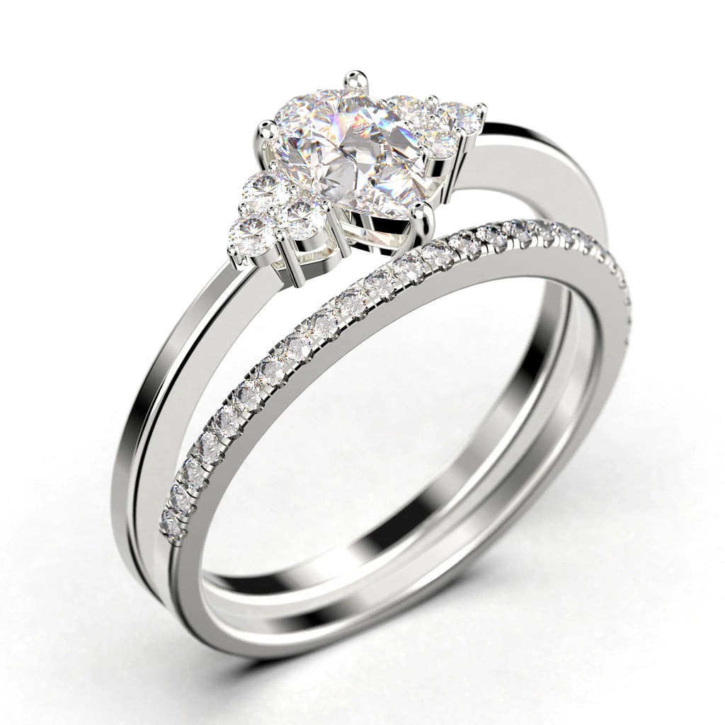 Pear Cut Moissanite Engagement Ring in 10k Solid White Gold Bridal Set M313877