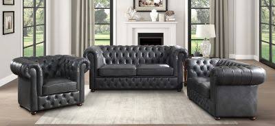 Faux Leather Tufted Chesterfield Arm Chair in Gray and Brown W871