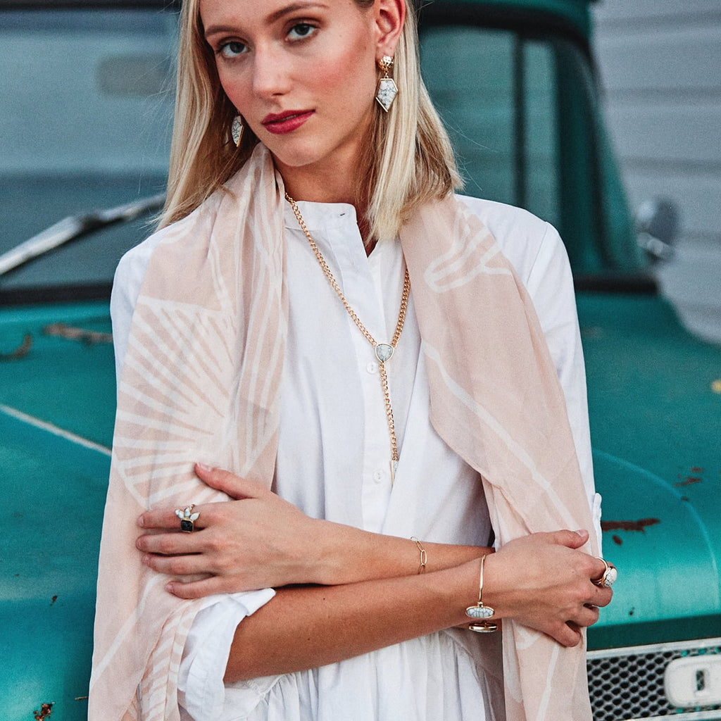 White Howlite Chain Link Statement Necklace Gold W2401