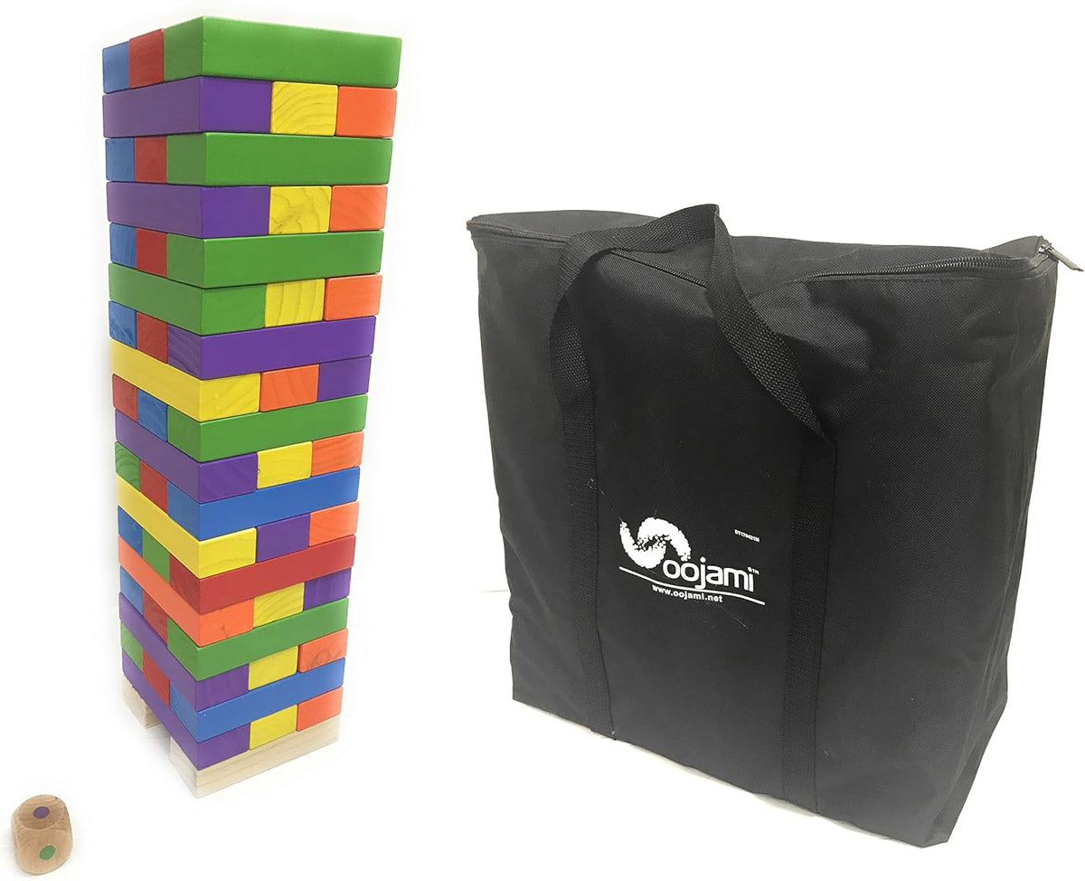 Colorful Tumbling Timber Tower with Dice and Carry Bag C53538