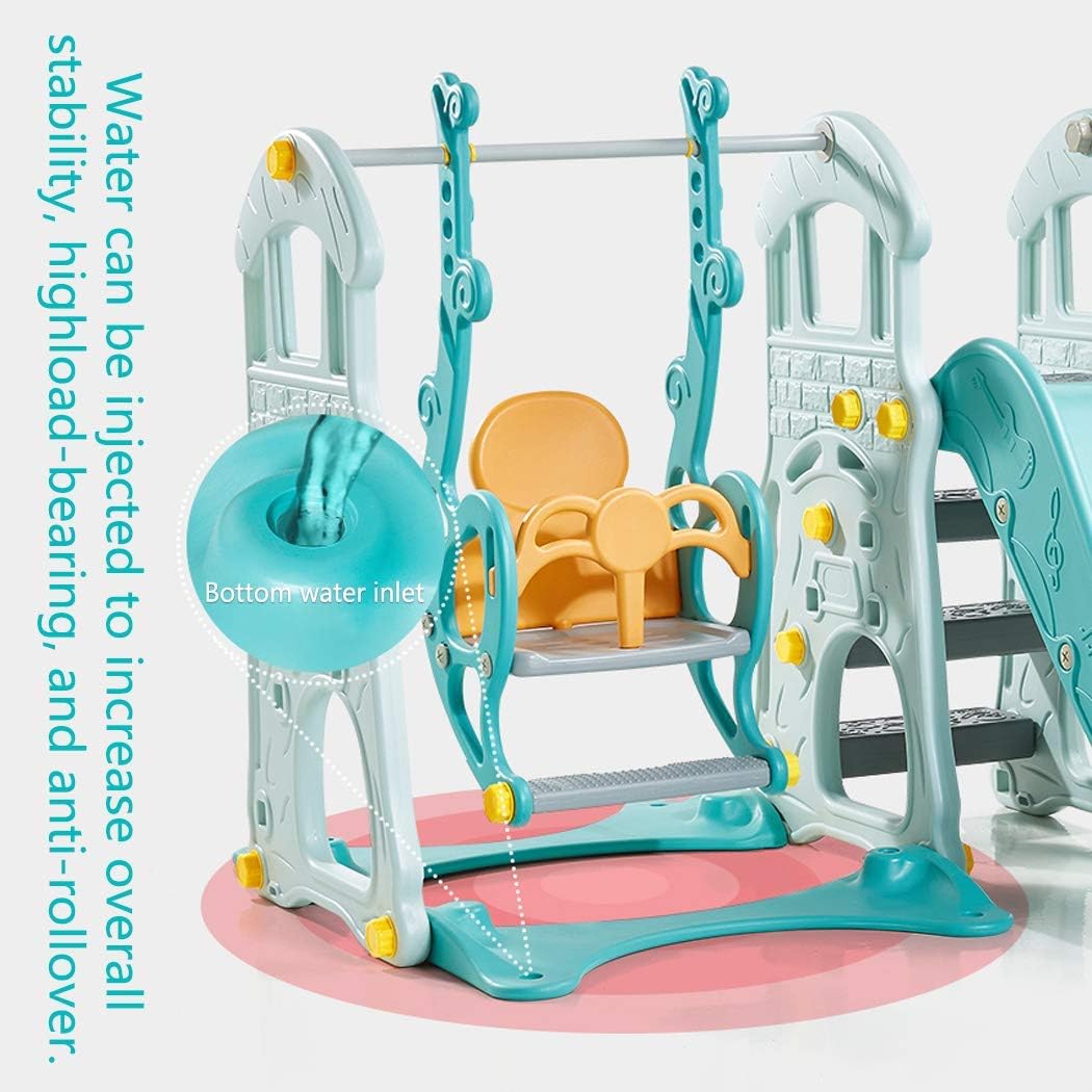 3 in 1 Toddler Slides and Swing Set with Basketball Hoop Kids Climber Playset Blue V2760