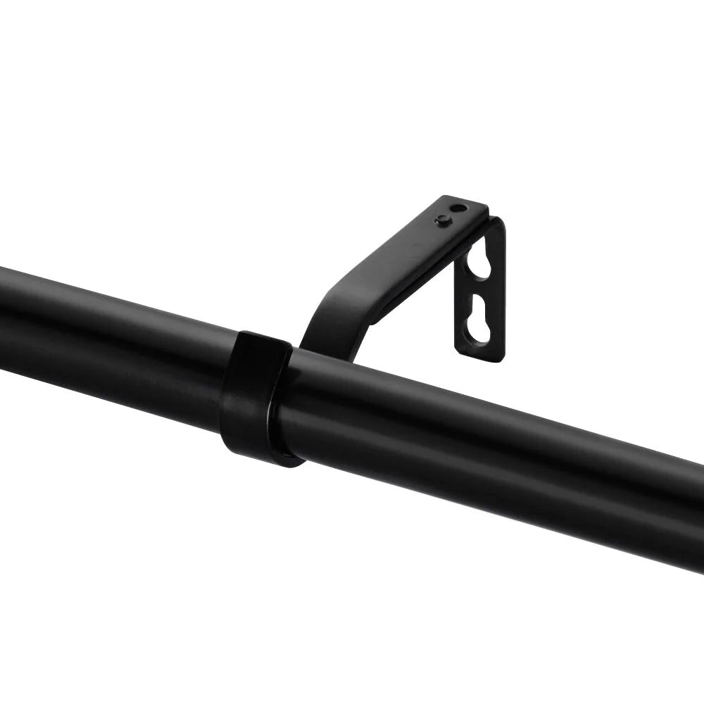 Matte Black Single Curtain Rod with Maple Wood Cylinder Finials 36"-66" P909177