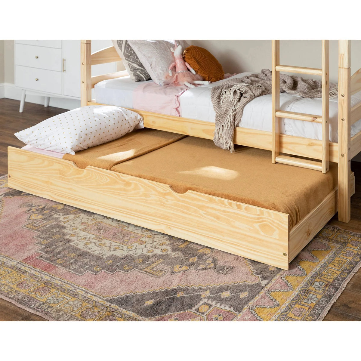 Twin Solid Wood Trundle Bed Natural E721