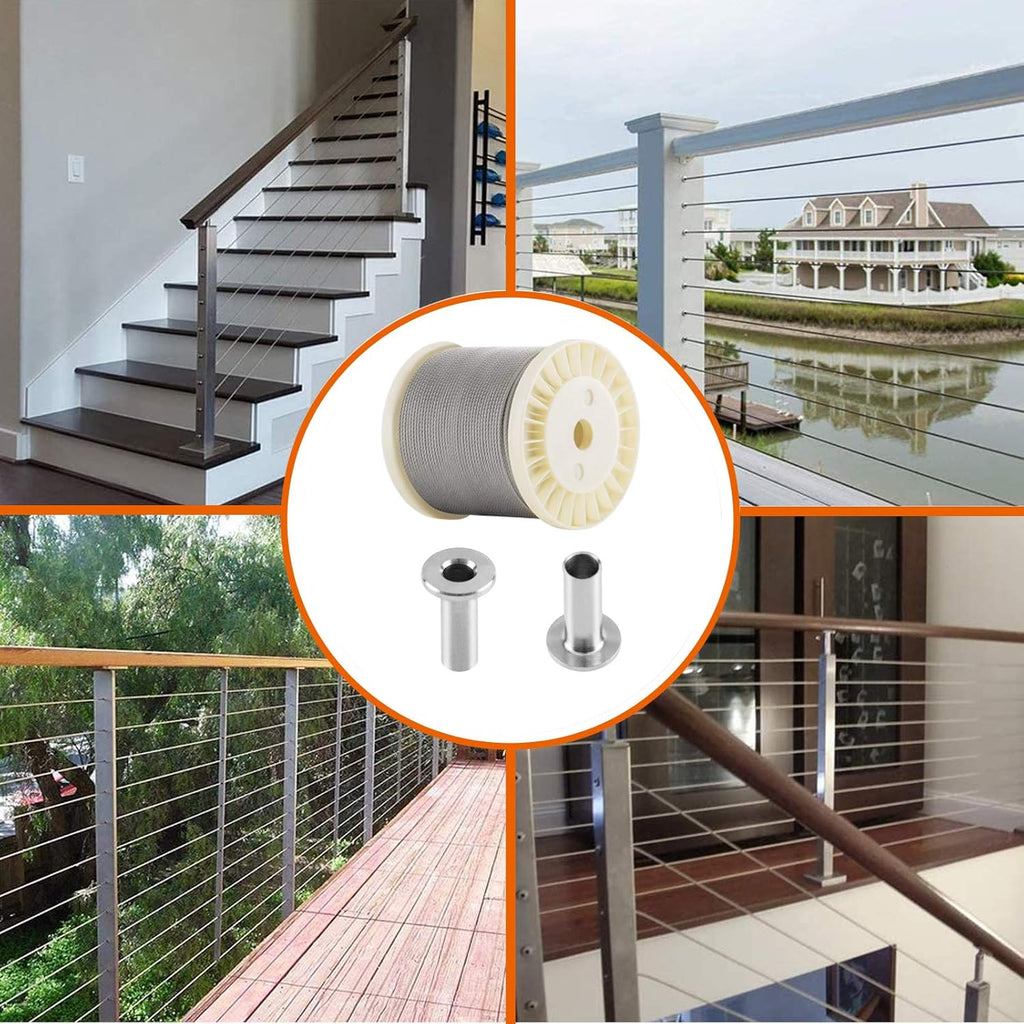 1/8 T316 Stainless Steel Cable with Cutter, 20 Pcs Protector Sleeves, 7 x 7 Strands, 450FT N10690