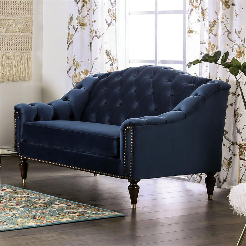 Blue Fabric Tufted 2-Piece Sofa Set X259