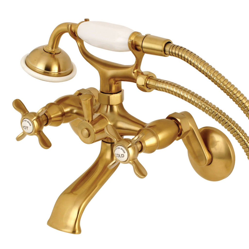 Brushed Brass Wall Mount Clawfoot Tub Faucet with Hand Shower A4614