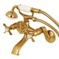 Brushed Brass Wall Mount Clawfoot Tub Faucet with Hand Shower A4614