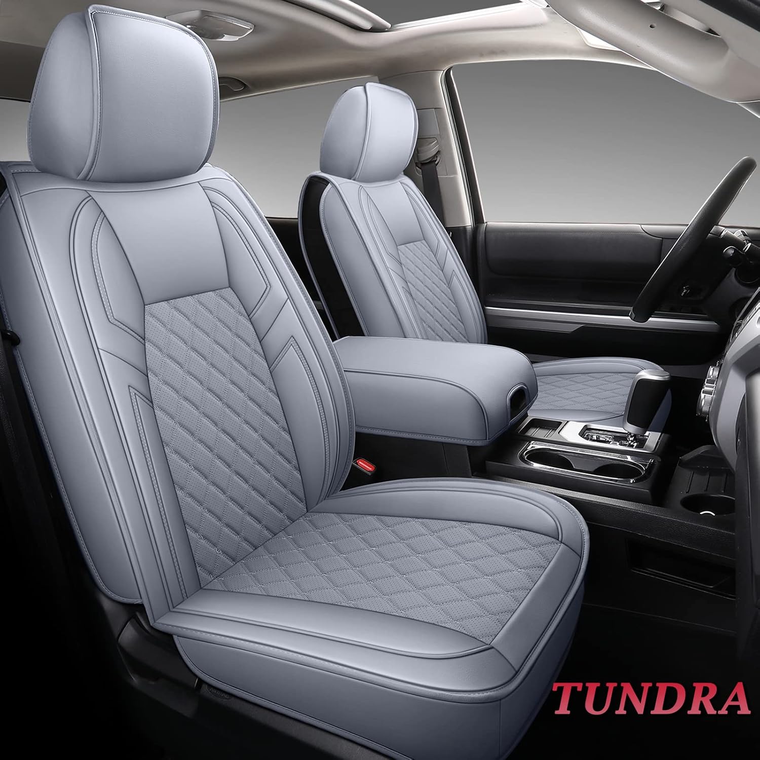 Gray Leather Seat Covers Full Set 5PCS D349250