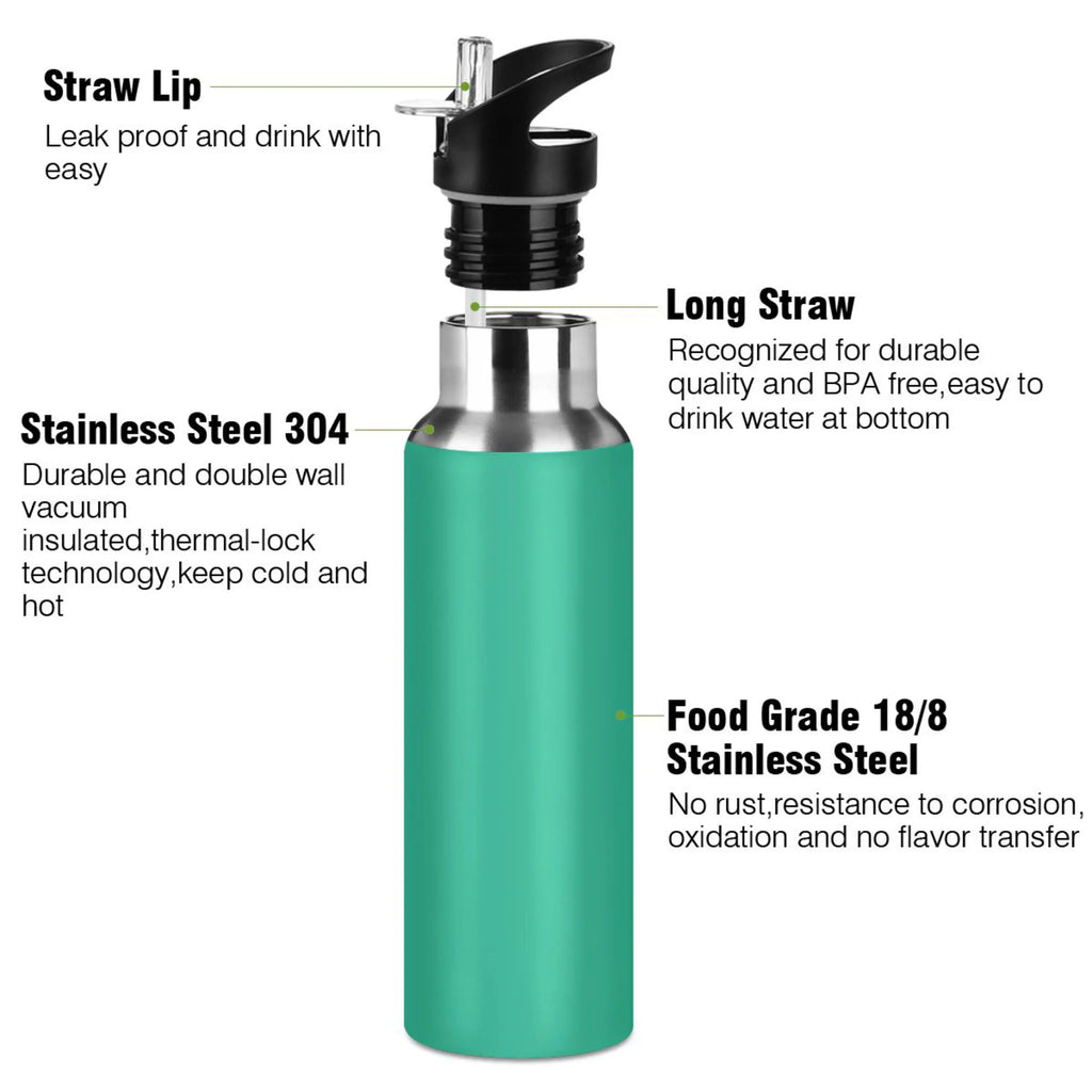 Green Solid 20 OZ Stainless Steel Vacuum Insulated Water Bottle with Straw Lid J496967