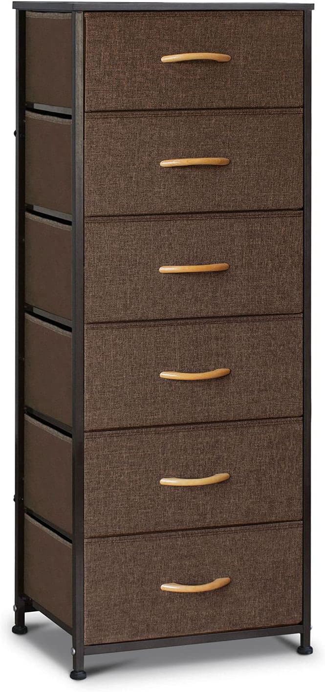 6 Drawers Fabric Dresser with Metal Frame and Wooden Top Z70728