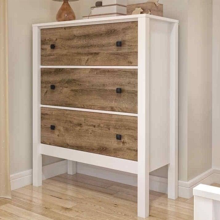 Walnut Grey White 3-Drawer Dresser O77022