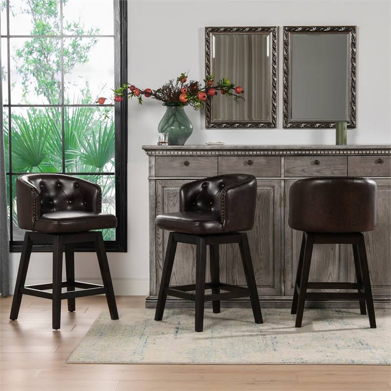 Vintage Brown Faux Leather Swivel Counter Height Bar Stool Z8800