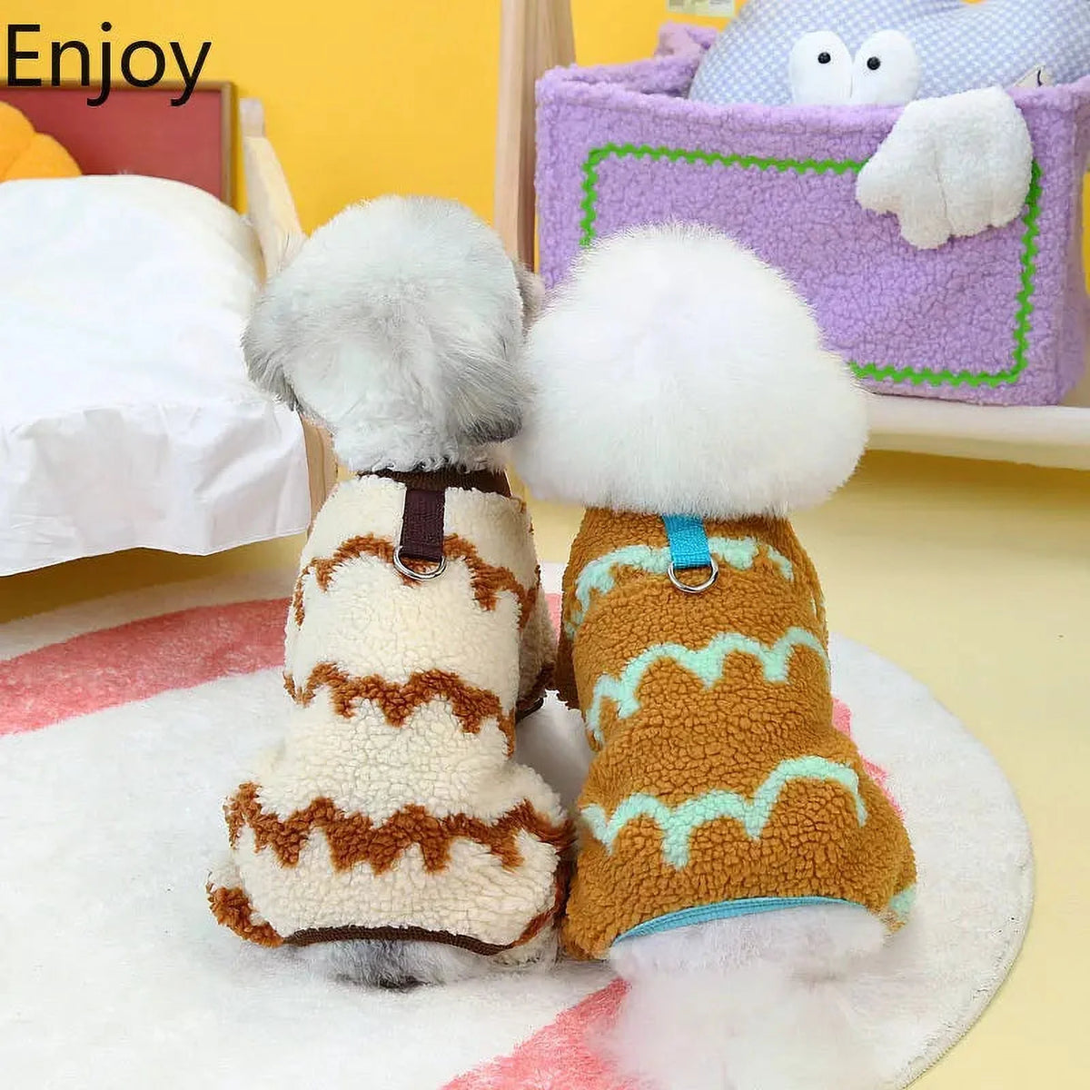 Beige Brown Coral Velvet Four-Legged Dog Jumpsuit O35894