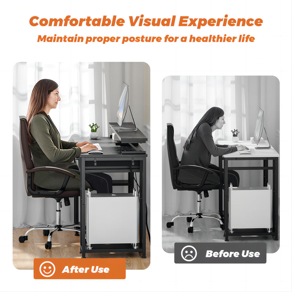 Black Computer Desk with Drawers and Bookshelf S9021
