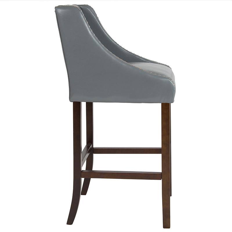 Black Leather Transitional Tufted Walnut Barstool L306