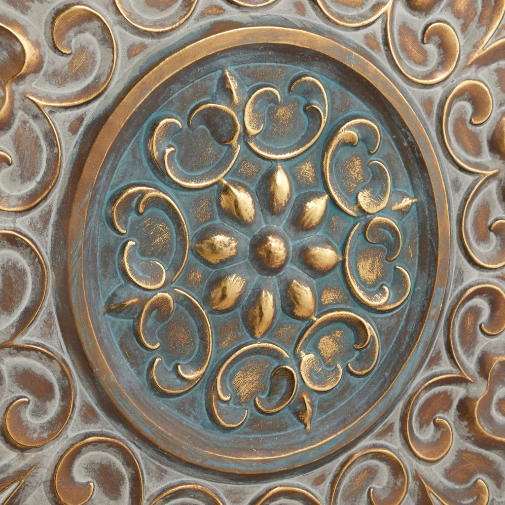 Round Antique Gold Metal Wall Decor with Light Green Textured Pattern Center X2886