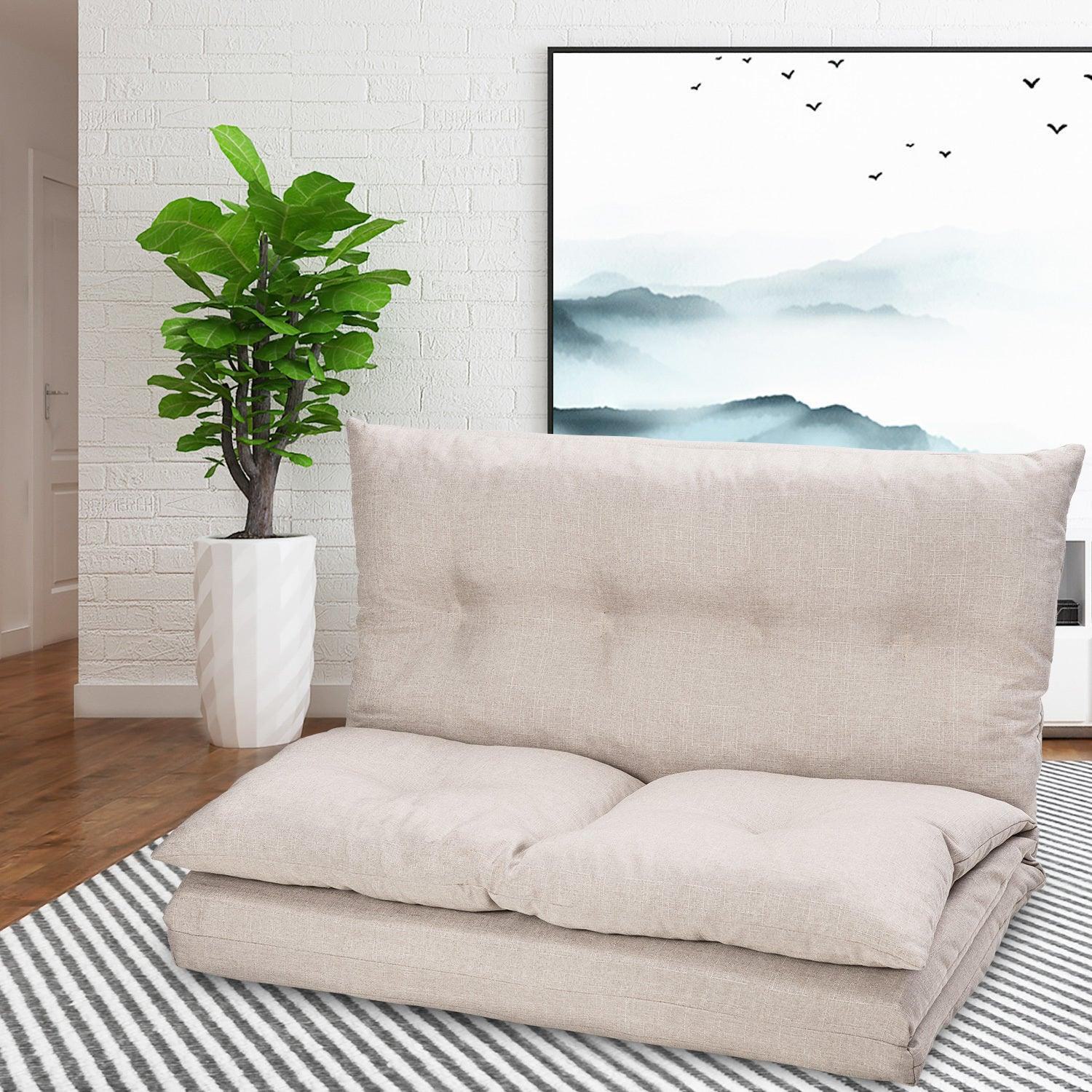Beige Fabric Folding Chaise Lounge Sofa Floor Couch R578