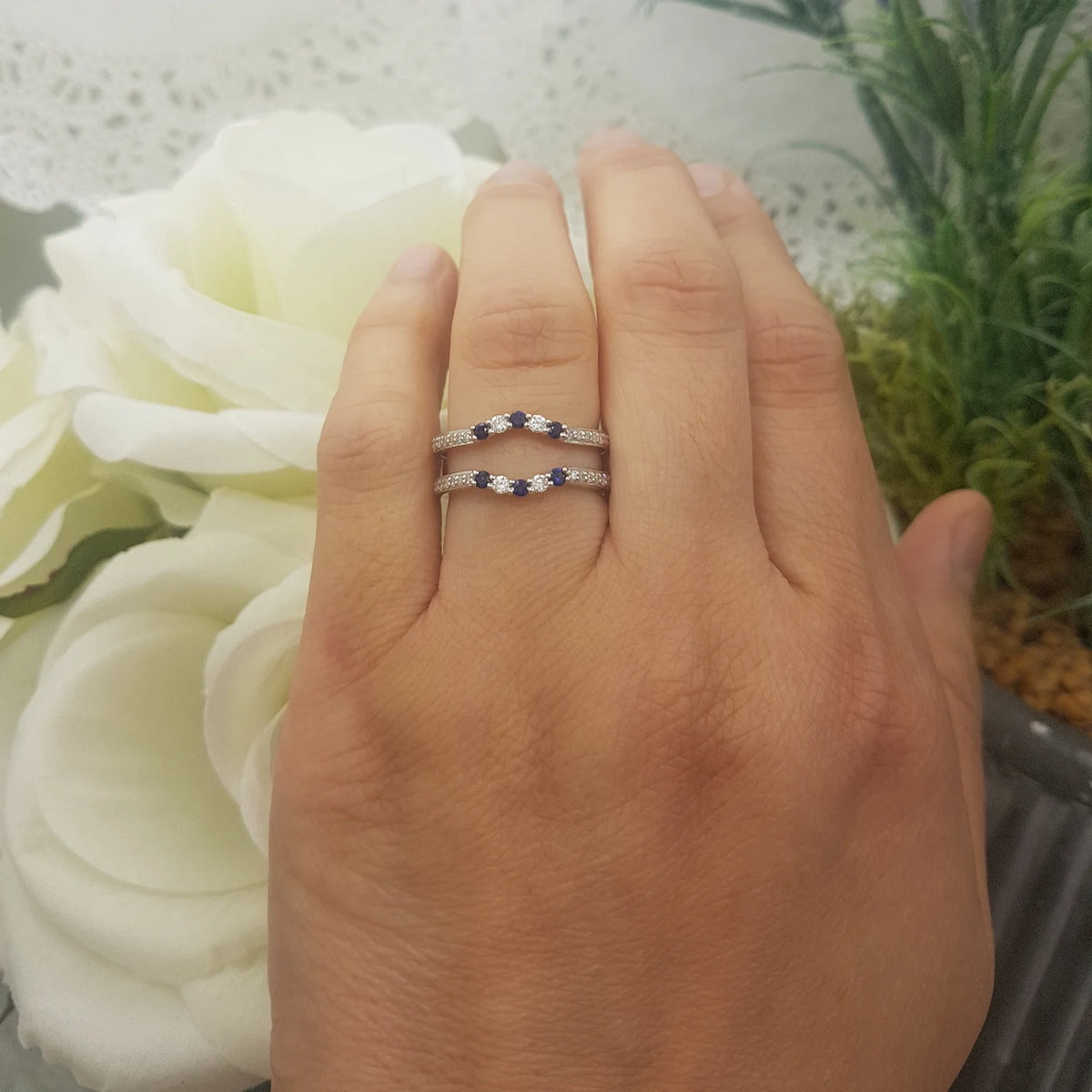 18K White Gold Sapphire Diamond Ring K88684