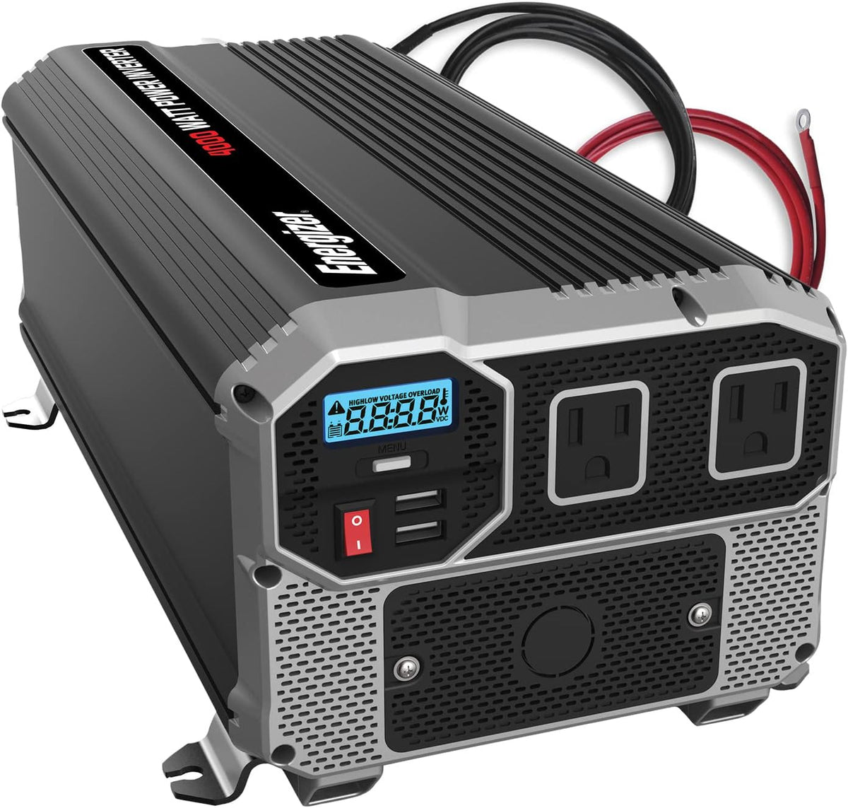 1100 Watts Modified Sine Wave Car Inverter, 12V to 110 Volts, Two AC Outlets, Two USB Ports (2.4 Amp) N11660