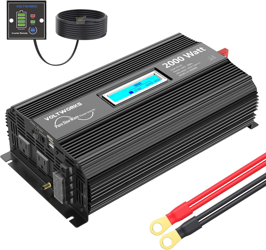 2000Watt DC 12V to 120V AC Car Power Inverter with 2 AC Outlets S78612