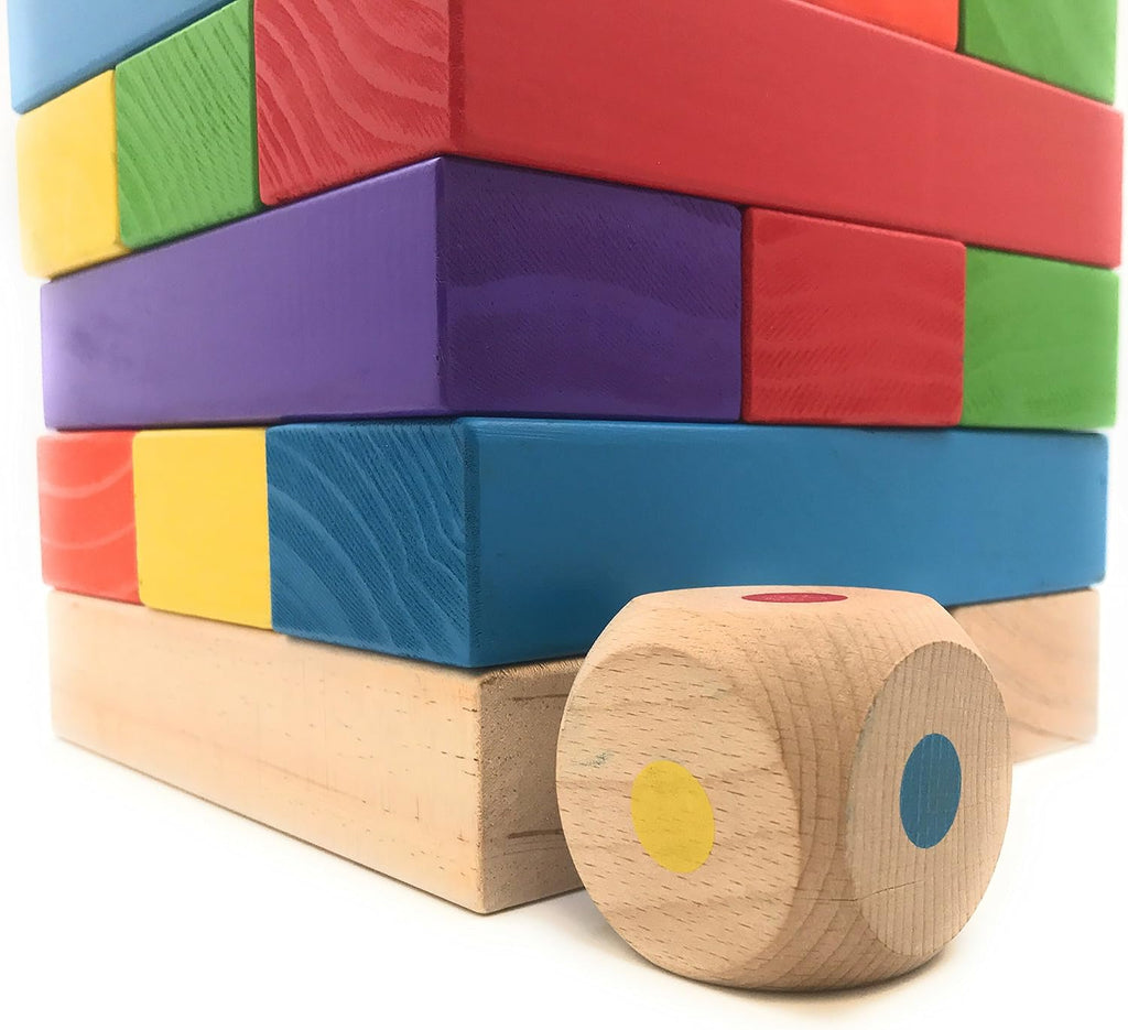 Colorful Tumbling Timber Tower with Dice and Carry Bag C53538