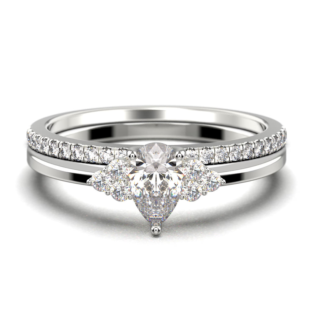 Pear Cut Moissanite Engagement Ring in 10k Solid White Gold Bridal Set M313877