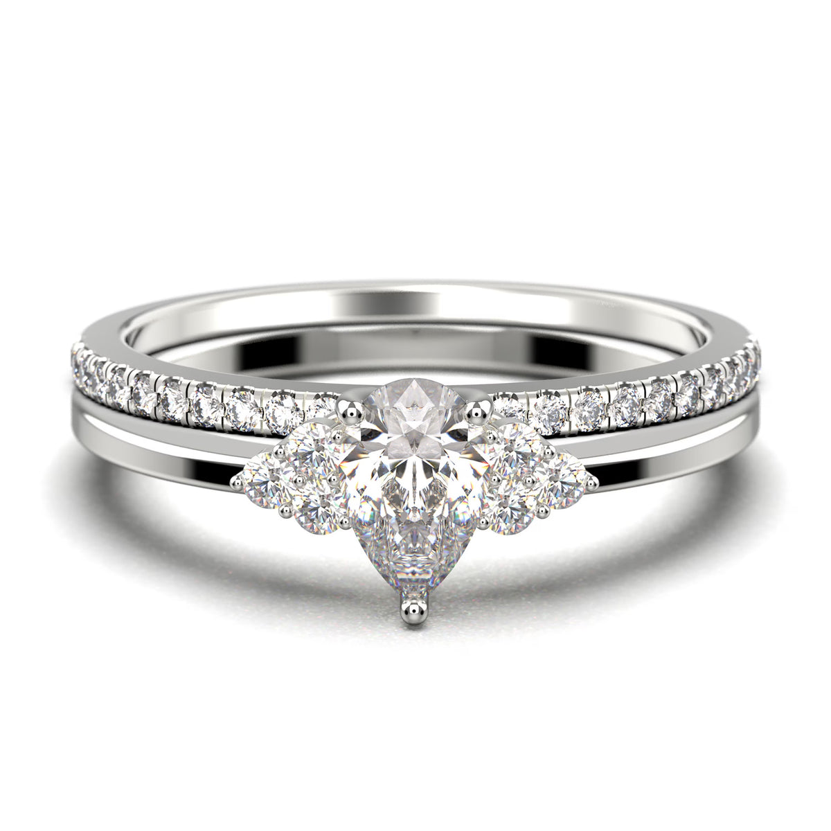 Pear Cut Moissanite Engagement Ring in 10k Solid White Gold Bridal Set M313877