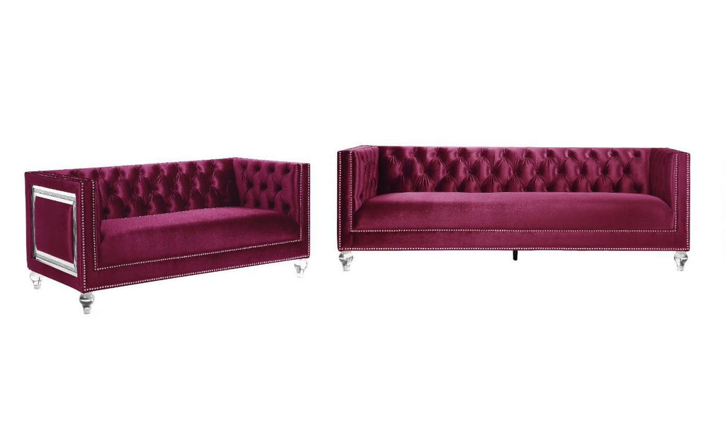 Burgundy Velvet Button Tufted Accent Sofa & Love Seat L430299