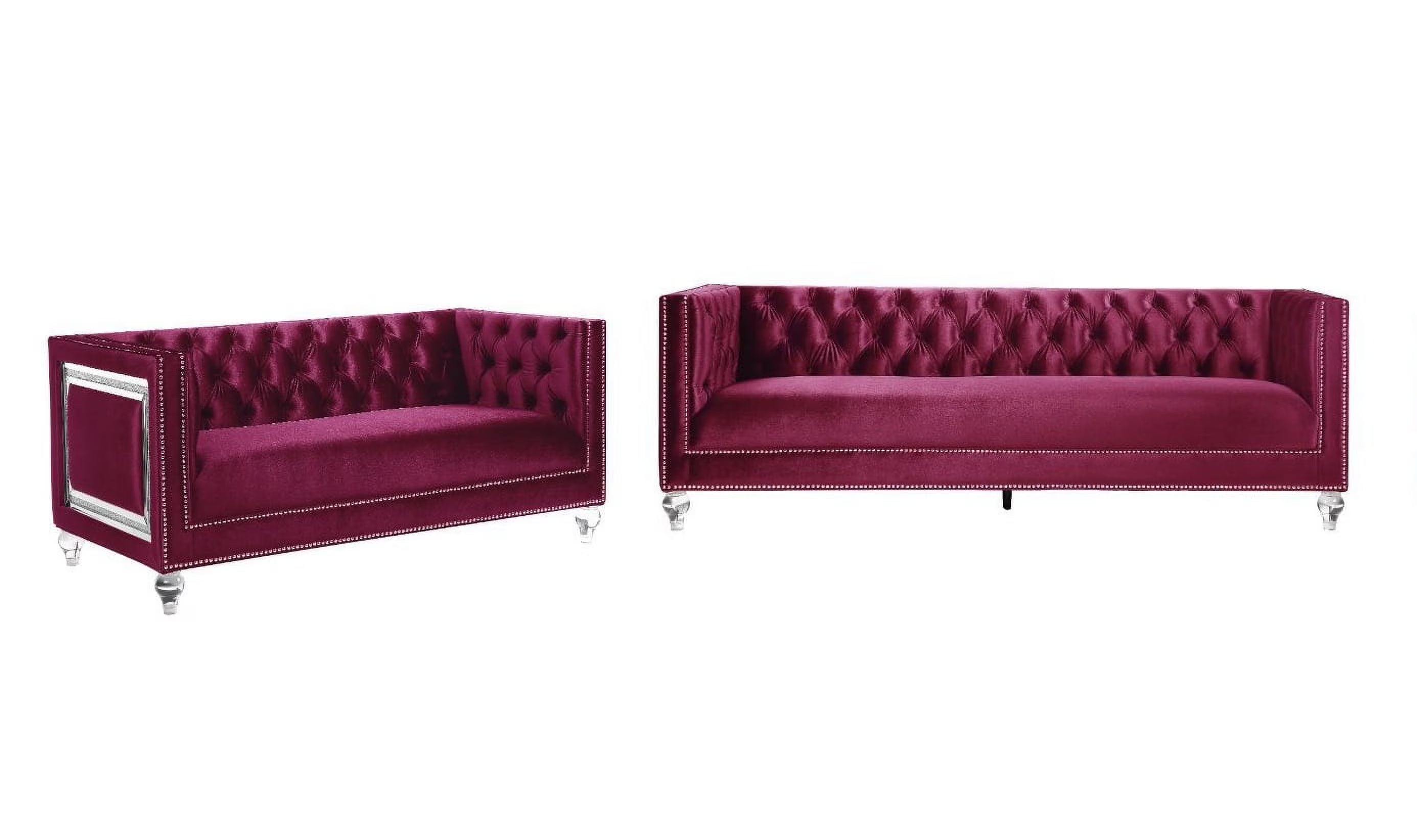 Burgundy Velvet Button Tufted Accent Sofa & Love Seat L430299