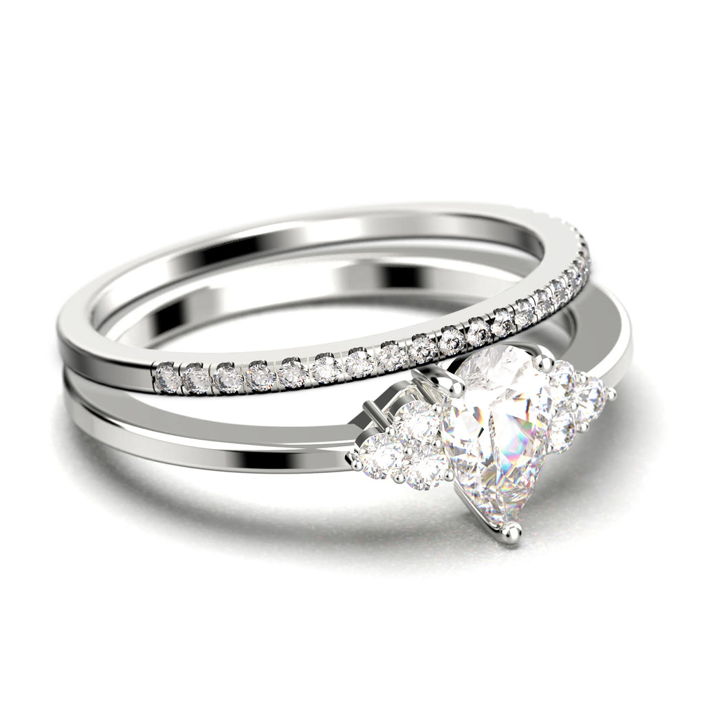 Pear Cut Moissanite Engagement Ring in 10k Solid White Gold Bridal Set M313877