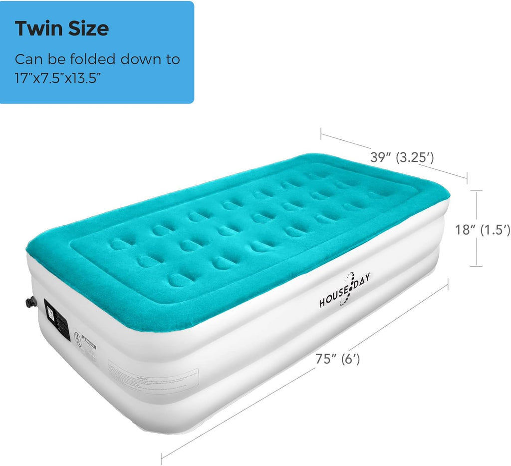 Twin Size Double-High Inflatable Air Mattress with Built in Pump R554