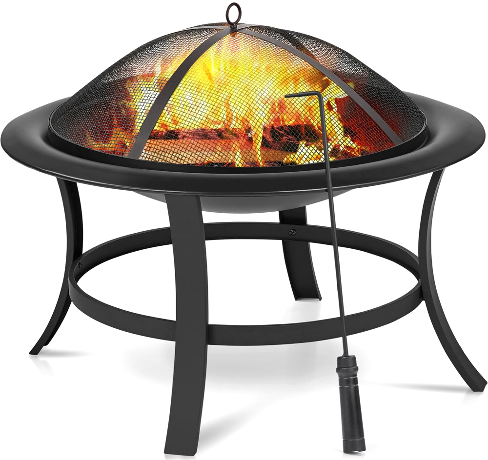 Black Iron Fire Pit with Spark Screen and Wood Grate R833