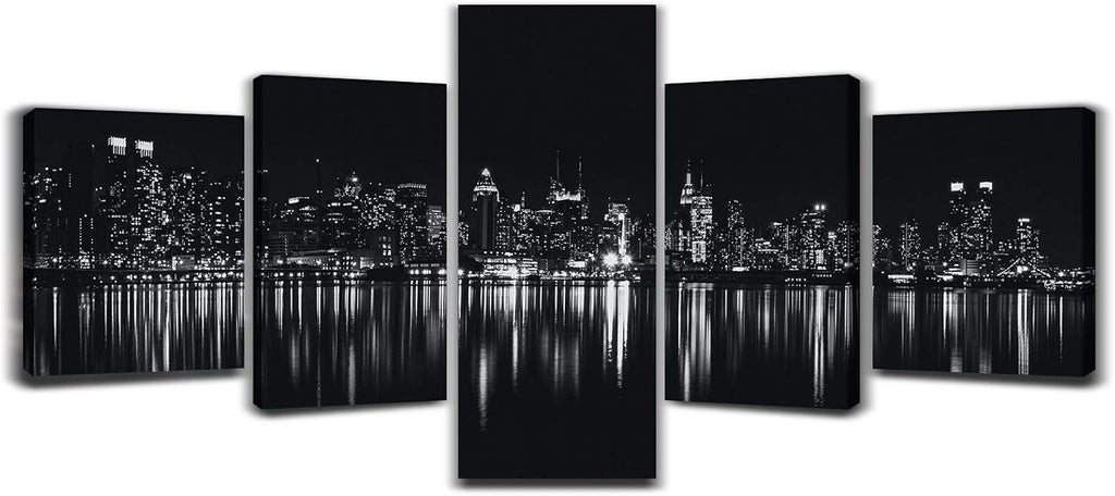 Black and White Cityscape Canvas Print Framed Wall Art 50x24inch D863