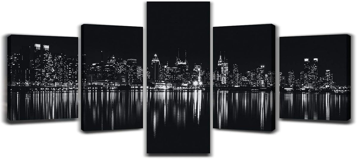 Black and White Cityscape Canvas Print Framed Wall Art 50x24inch D863