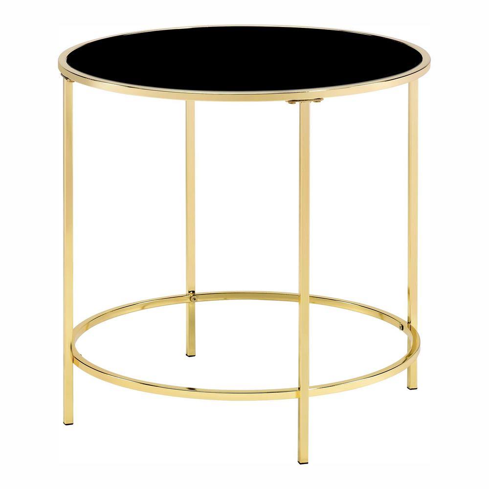 Brass Coating Round Glass Top End Table K30870
