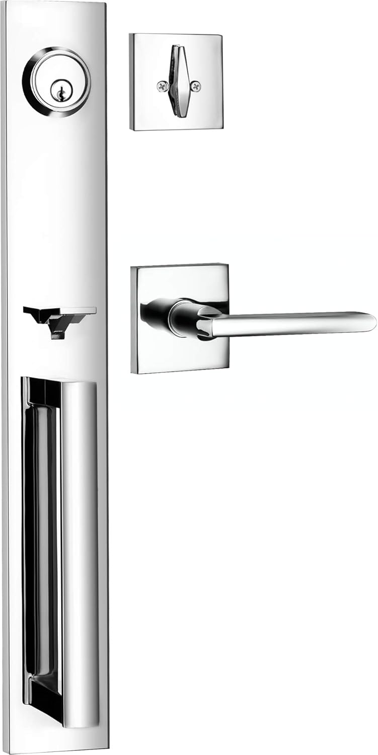Slim Square Single Cylinder Deadbolt and Lever Entry Handle Set P35813