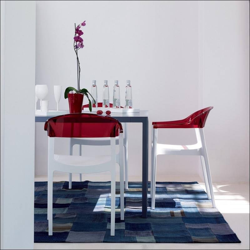 Transparent Red Back White Seat Dining Chair, Set of 4 Y4816