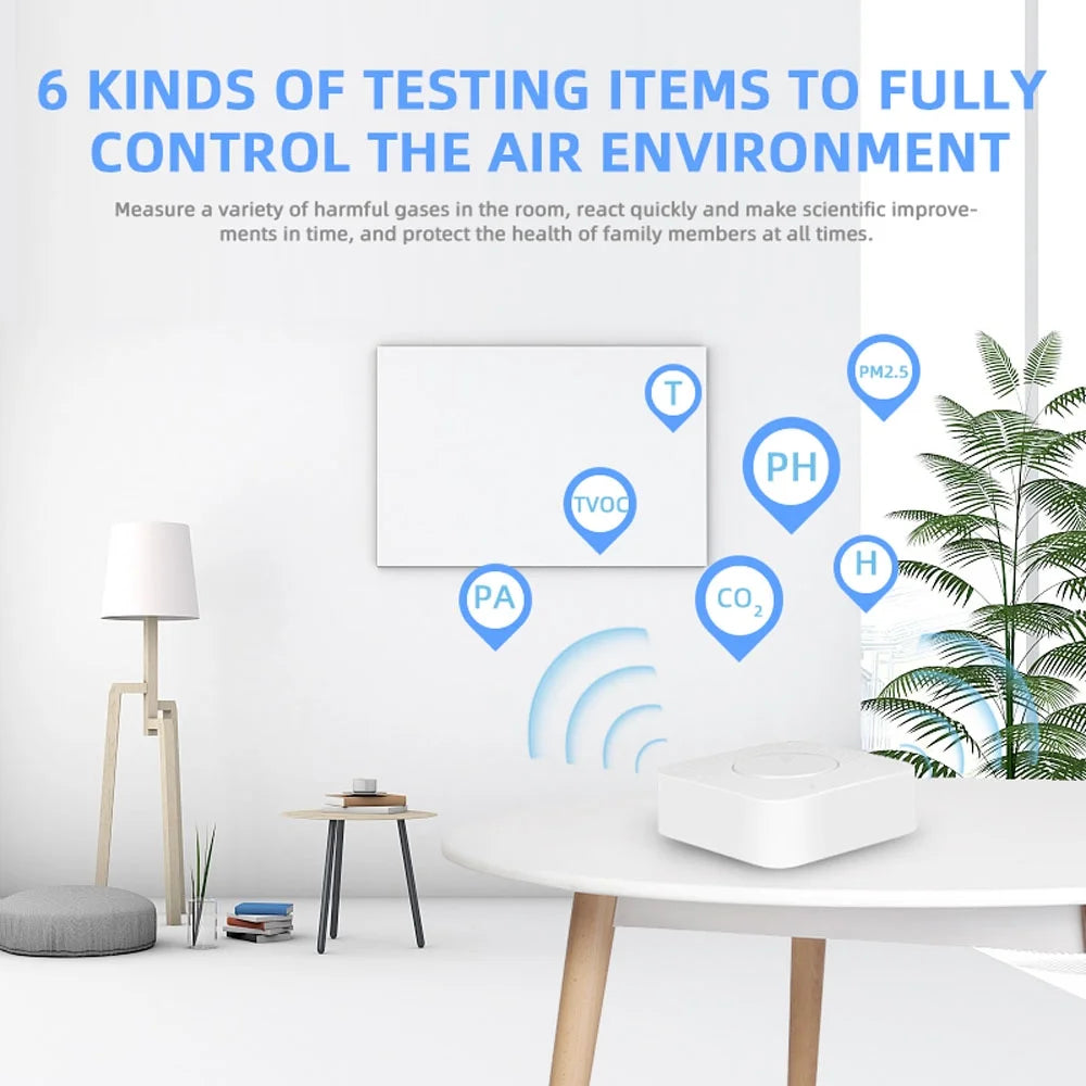 6-in-1 Air Quality Monitor PM2.5 Formaldehyde TVOC CO2 Temperature Humidity J43863
