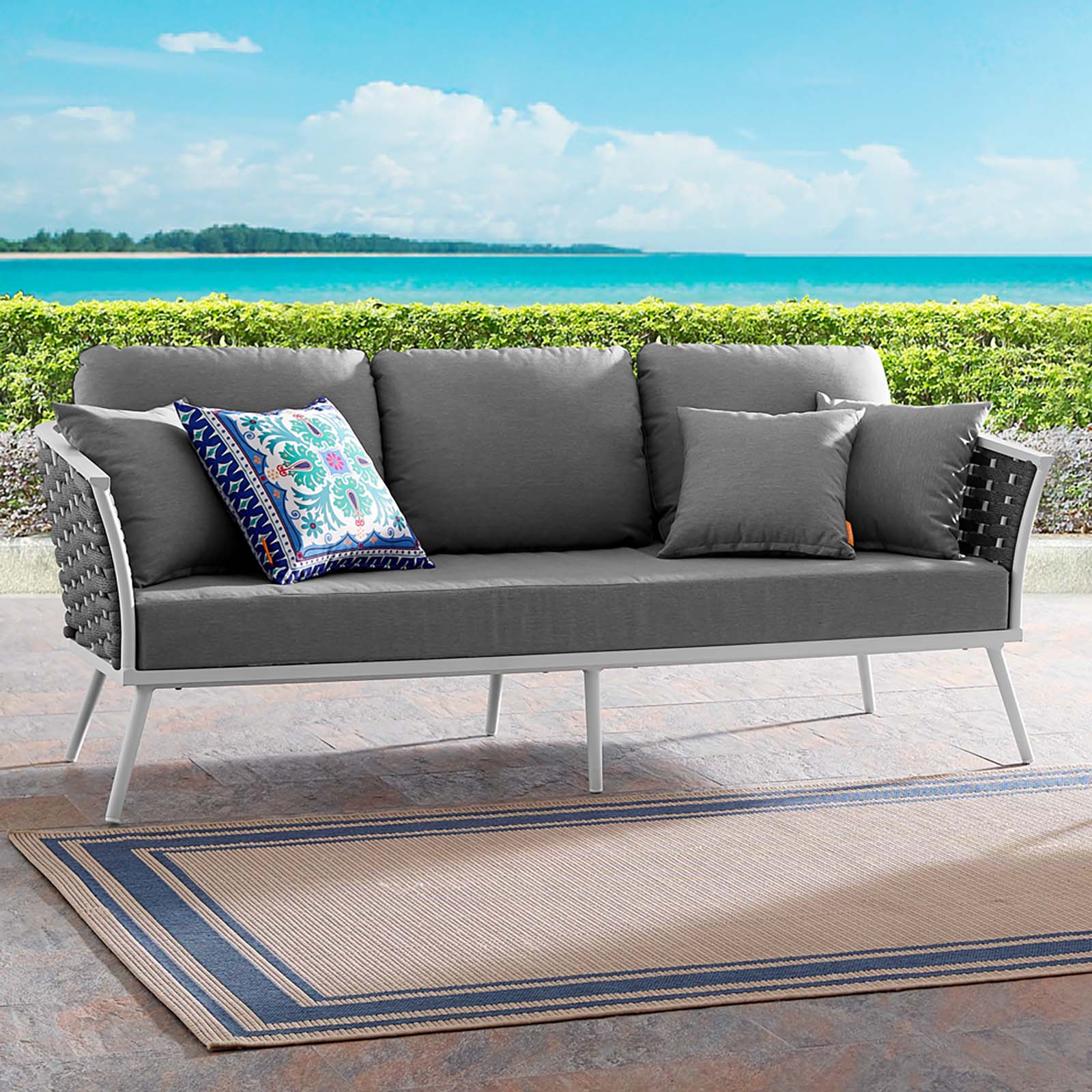 White Gray Aluminum Outdoor Patio Sofa J252624