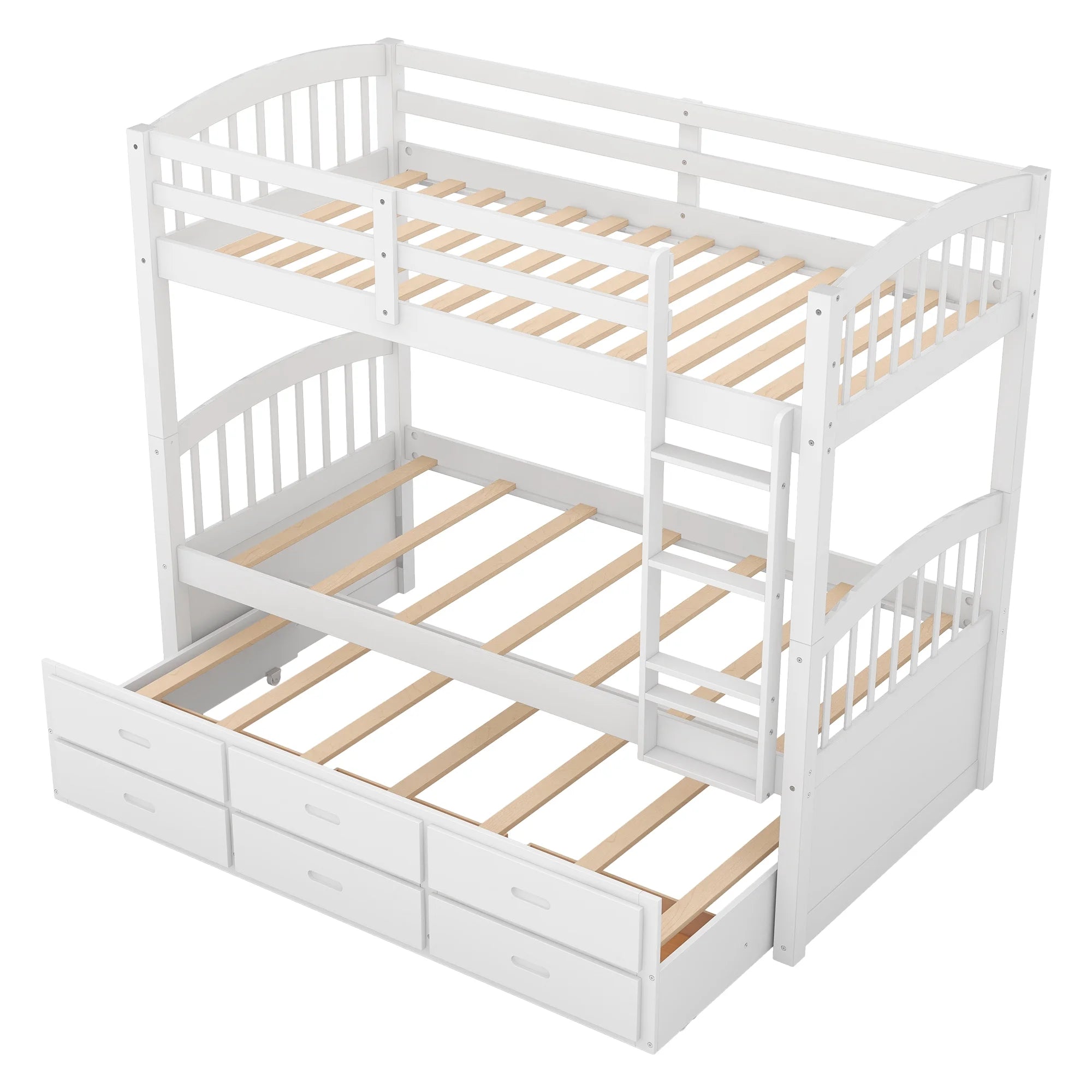 Twin Over Twin Wood Bunk Bed with Trundle and Drawers S883