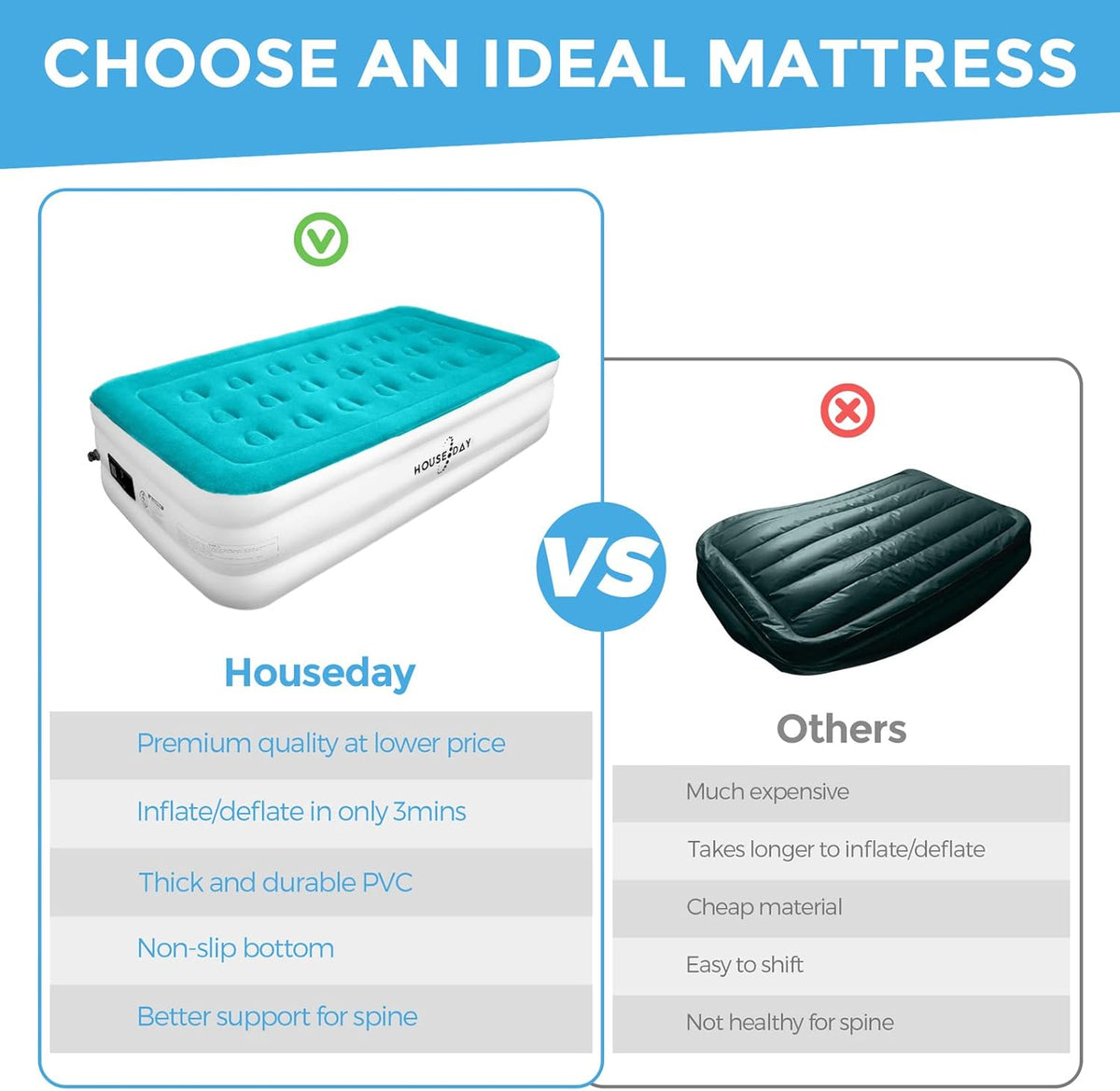 Twin Size Double-High Inflatable Air Mattress with Built in Pump R554
