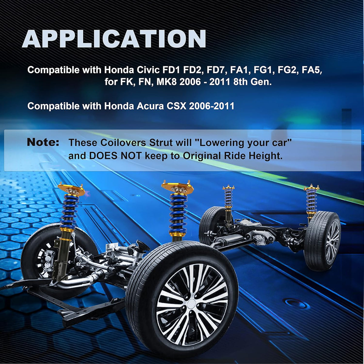 Set of 4 Coilovers Struts for Honda Civic E464