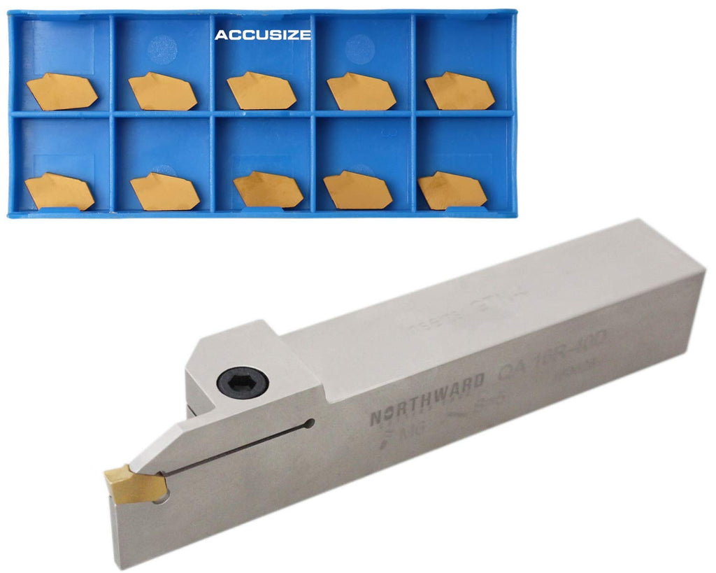 3/8'' x 1/2'' Heavy Duty Indexable Grooving/Parting Holder with 11 Tin Coated Carbide Inserts U291463