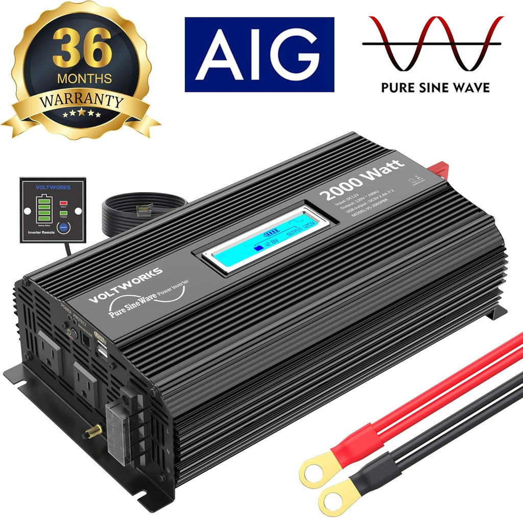 2000Watt DC 12V to 120V AC Car Power Inverter with 2 AC Outlets S78612