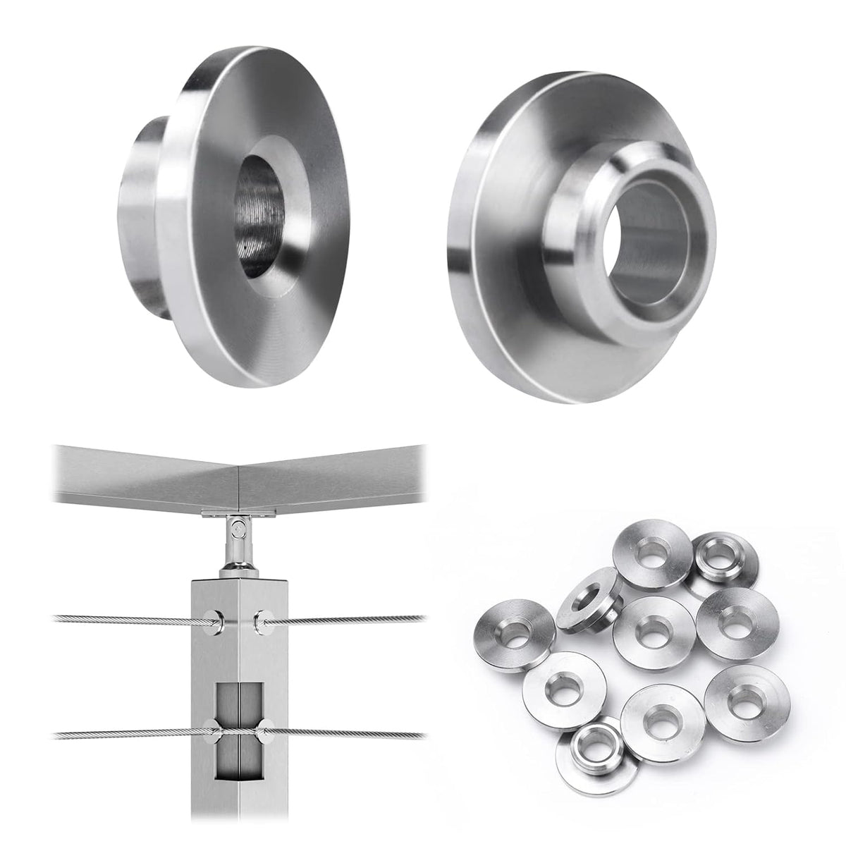 20Pack Cable Railing Kit 1/8 5/32 3/16 Wheel Protective Protector Sleeves for PT1 Metal Posts Wire Rope Level Deck Washer Insert Plug T316 Stainless Steel CR90, CP3 Pack of 2 K788
